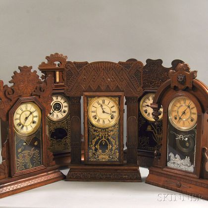Five "Gingerbread" Connecticut Shelf Clocks