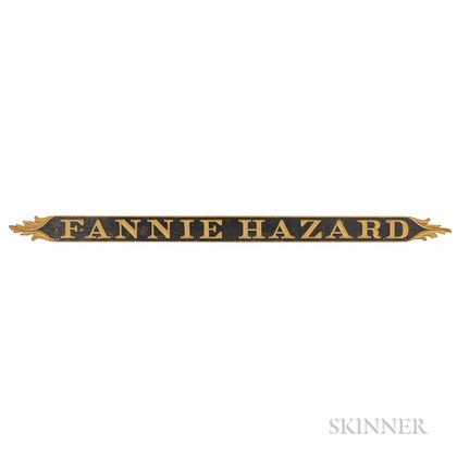 Carved and Painted "FANNIE HAZARD" Ship's Quarterboard