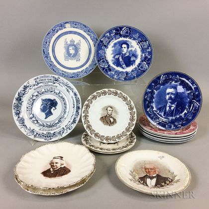 Sixteen Transfer-decorated Ceramic Plates