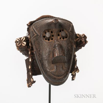 Kuba-style Carved Wood and Shell Mask
