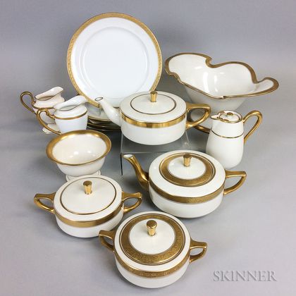 Thirteen Pieces of Gold-band Porcelain Tableware