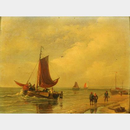 Attributed to Andreas Schelfhout (Dutch, 1781-1870) Pulling to Shore
