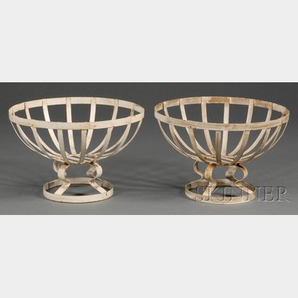 Pair of White-painted Sheet Iron Baskets