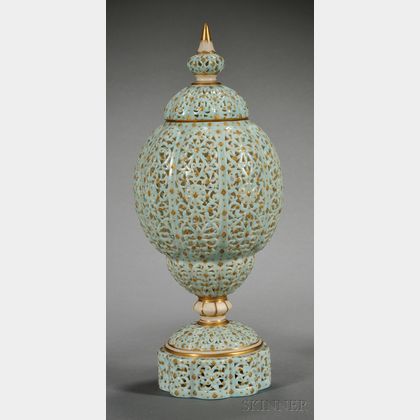 Grainger Worcester Porcelain Reticulated Persian-style Vase and Cover