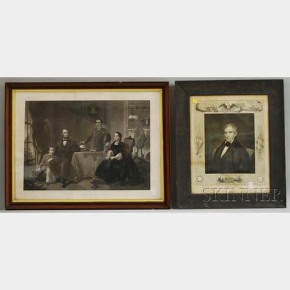 Bradley & Co. Engraving Lincoln and His Family and a Charles A. Wakefield Engraved Portrait of William Henry Harrison
