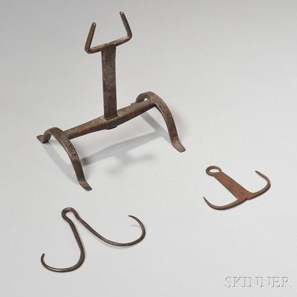 Two Wrought Iron Skewer Holders and a Wrought Iron Utensil Rest
