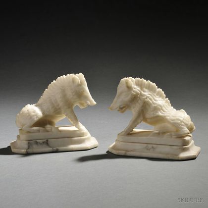 Pair of Alabaster Figures of Il Porcellino or the Wild Boar of Florence
