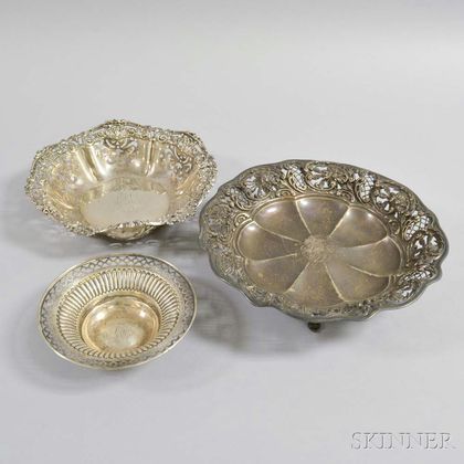 Three Sterling Silver Reticulated and Monogrammed Serving Dishes