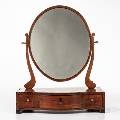 English Provincial Inlaid Fruitwood Serpentine-front Shaving Mirror