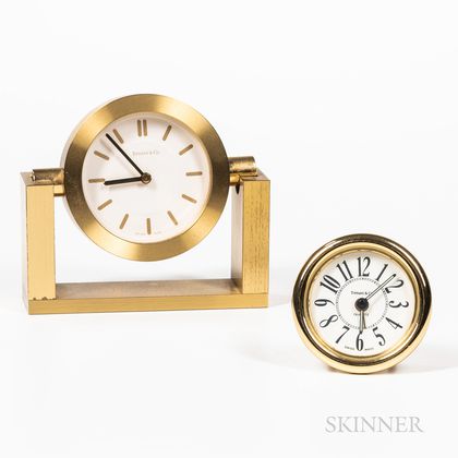 Two Tiffany Brass Quartz Clocks