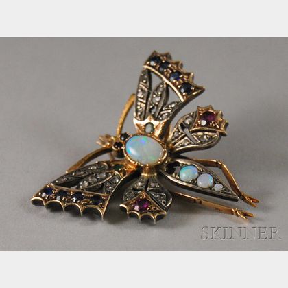 14kt Gold Gem-set Butterfly Pendant/Brooch