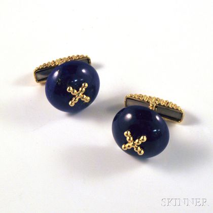 Pair of 18kt Gold and Lapis Lazuli Cuff Links