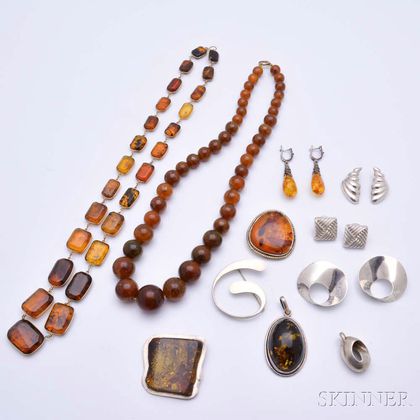 Group of Amber and Sterling Silver Jewelry