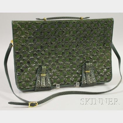 Vintage Judith Leiber Dark Green Karung Briefcase