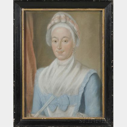 British School, 18th Century Portrait of a Lady Wearing a Blue Gown.