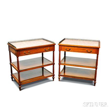 Pair of Beacon Hill Collection Hardwood Marble-top Stands