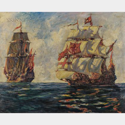 Philip Little (American, 1857-1942) Galleons at Sea