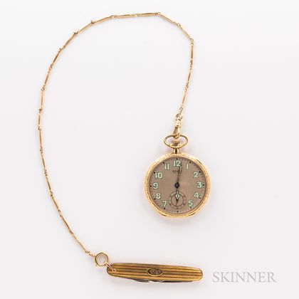 Gruen Watch Co. 14kt Gold Watch with Chain and Penknife