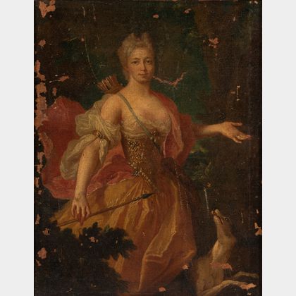 French School, 18th Century Portrait of a Lady as Diana the Huntress