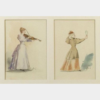 Mary E. Joslyn (American, 19th/20th Century) Lot of Two Figural Studies of Ladies