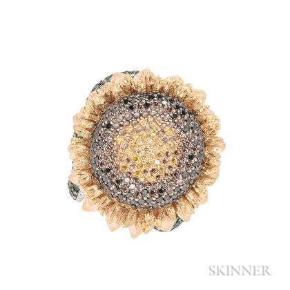 18kt Gold, Colored Diamond, and Tsavorite Garnet "Sunflower" Ring, Alex Soldier