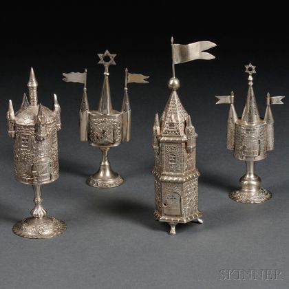 Four German-style Tower-form Spice Containers