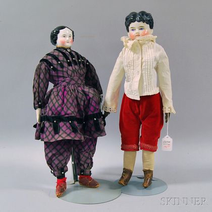 Two Black-haired China Head Dolls