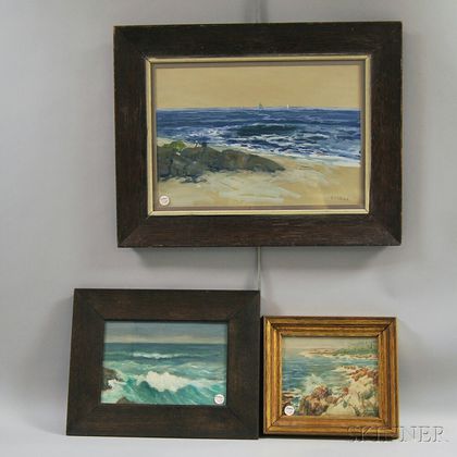 Three Framed Seascapes: Charles E.D. Rodick (American, 19th/20th Century),Figures on the Shore