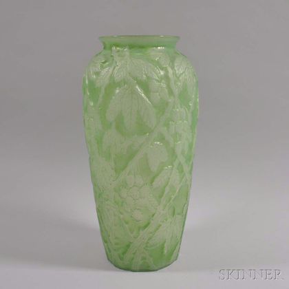 Large Molded Green Art Glass Vase