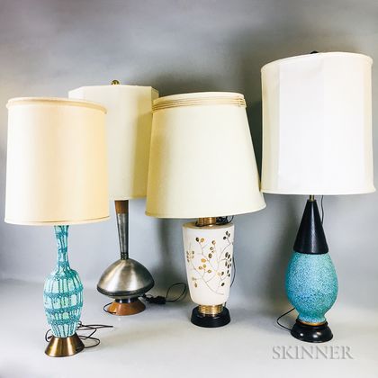 Four Midcentury Modern Table Lamps with Original Shades