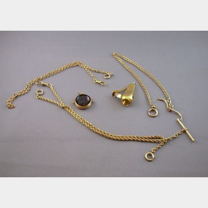 M. Freed & Son 14kt Gold Watch Chain and Two Others, a Hardstone Cameo and Intaglio Fob/Locket, and a Battin & ... 