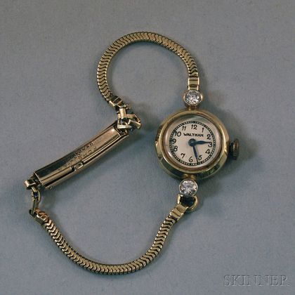Lady's 14kt Gold and Diamond Waltham Wristwatch