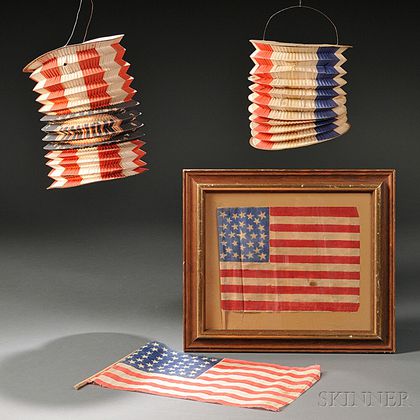 Two Lincoln Inaugural Paper Lanterns and Two Parade Flags