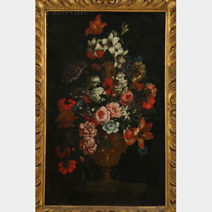 Flemish School, 17th Century Style Two Still Lifes with Flowers in Classical Urns