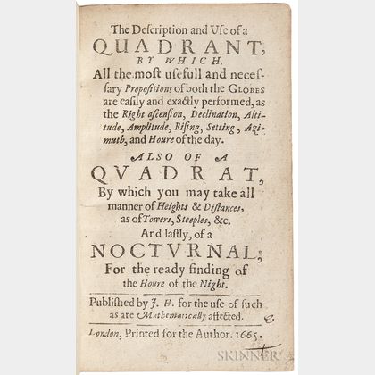 Hewlett, John (fl. circa 1665) The Description and Use of a Quadrant.