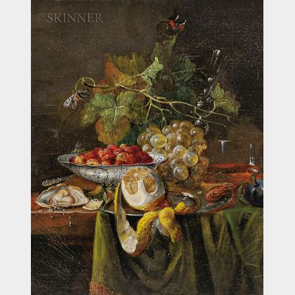 French/American School, 19th Century Still Life with Fruit and Oyster