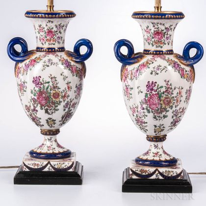 Pair of Samson Floral-decorated Porcelain Urns