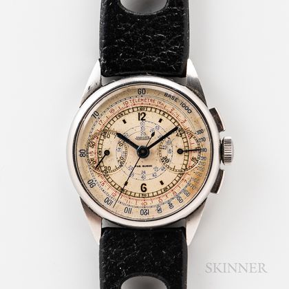 Early Jaeger Stainless Steel Chronograph Wristwatch
