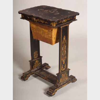 Victorian Mother-of-Pearl Inlaid and Painted Papier Mache Work Table