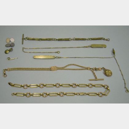 Two 14kt Gold Pocket Knives and Fancy Link Chains, Three Gold-filled Chains, and Assorted Cuff Links and a Stud. 