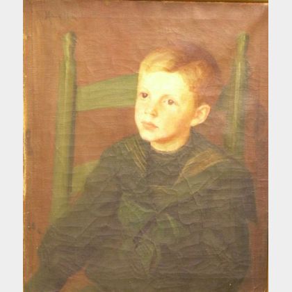 Framed Oil on Canvas Portrait of a Seated Boy Attributed to Mary Neal Richardson (American, 1859-1937)
