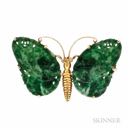 14kt Gold and Jade Butterfly Brooch