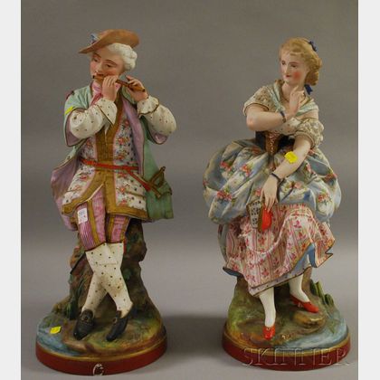 Pair of Large European Hand-painted Bisque Figures