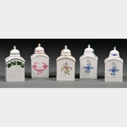Five Meissen Porcelain Tea Caddies