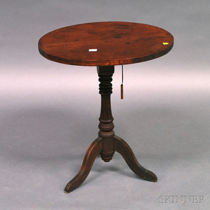 Country Carved Pine and Maple Tilt-top Candlestand