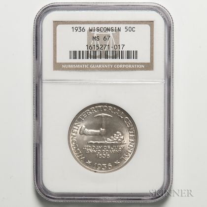 1936 Wisconsin Commemorative Half Dollar, NGC MS67. Estimate $200-400