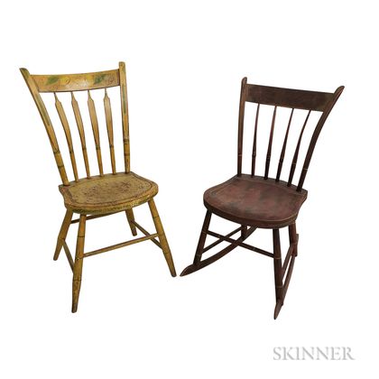 Two Paint-decorated Thumb-back Side Chairs