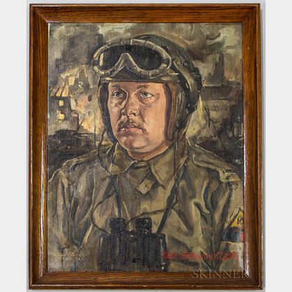 Framed Theo Bleser Tank Officer Portrait