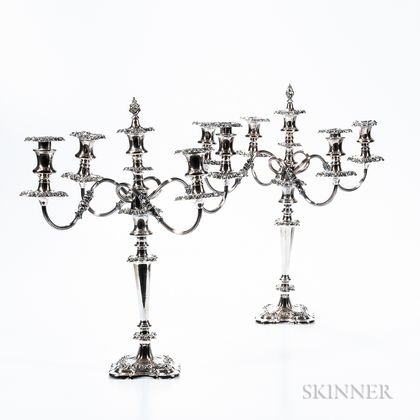 Pair of English Silver-plated Five-light Candelabra