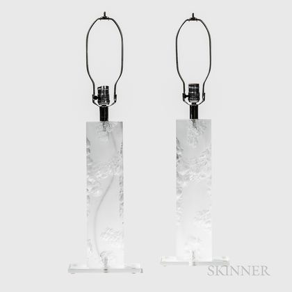 Pair of Cast Glass Table Lamps